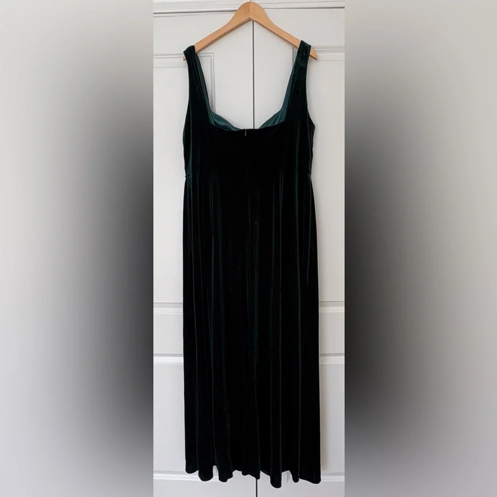 Jenny Yoo Marva Velvet Gown size 24 Emerald Green Square Neck Sleeveless Slit - Picture 4 of 5